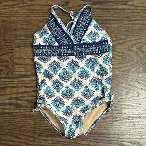 Cabana Life Blue Turquoise Tile Print Embroidered One Piece Swimsuit 18-24 Month